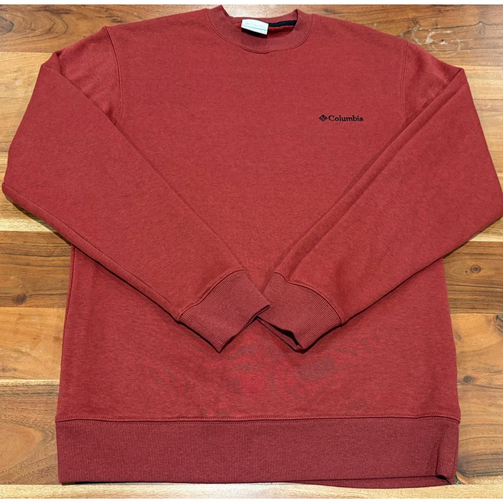 Columbia Mens Small Red Crewneck Sweatshirt Fleece Pullover AM6769 Logo Clay